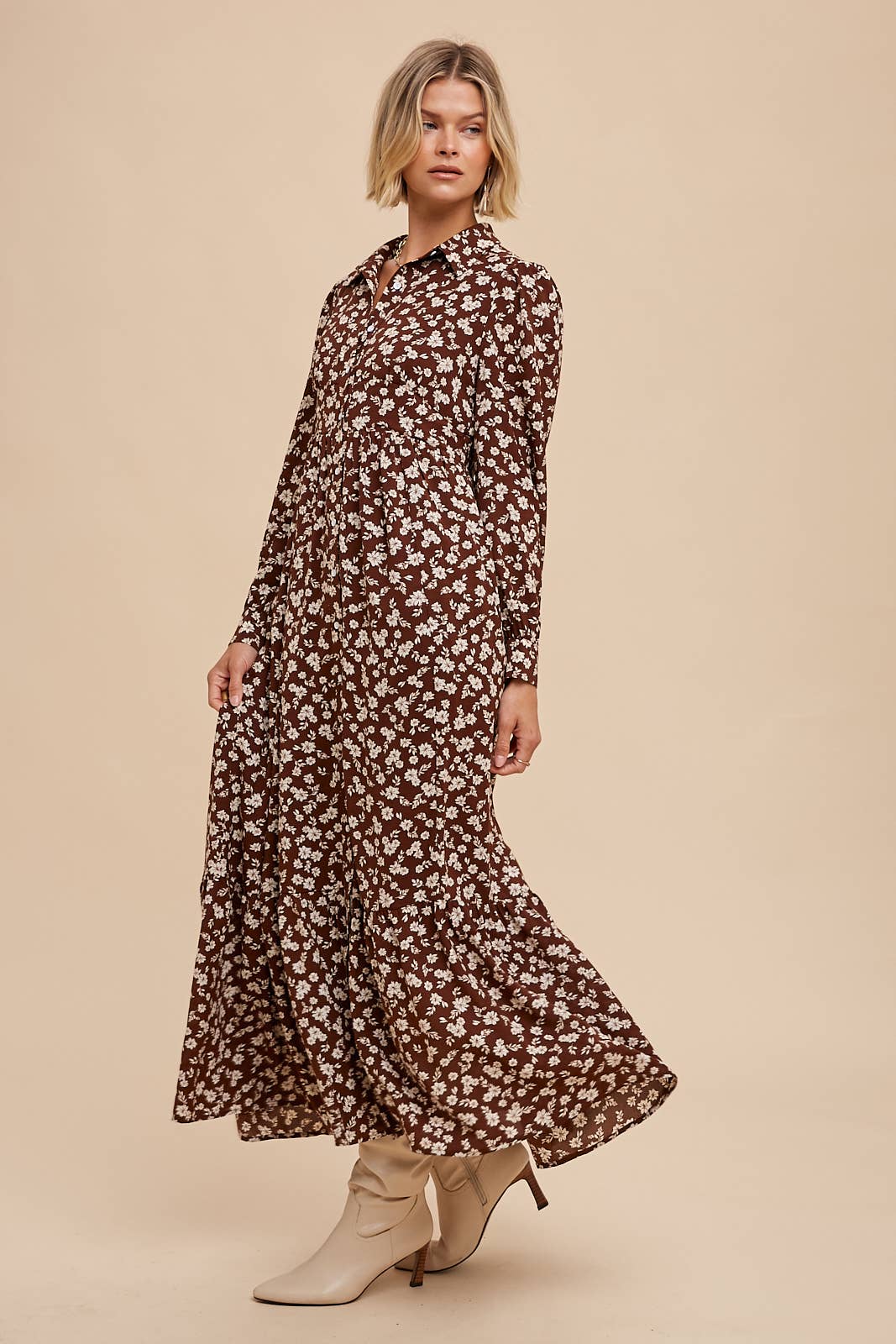 FLORAL COLLAR BUTTON DOWN MAXI DRESS