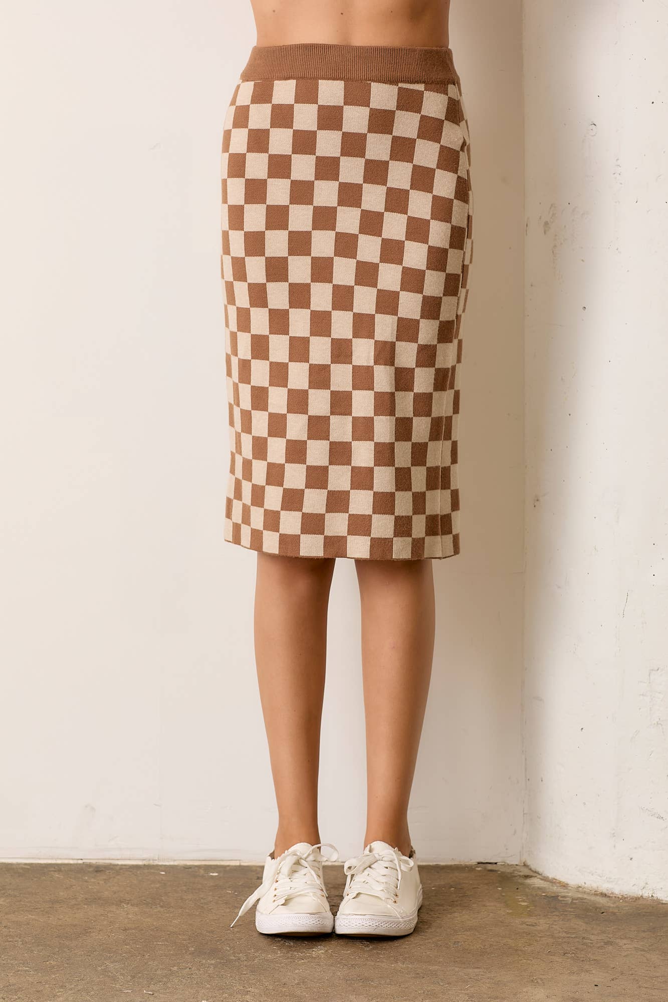 CHECKERED PRINT MIDI SKIRT