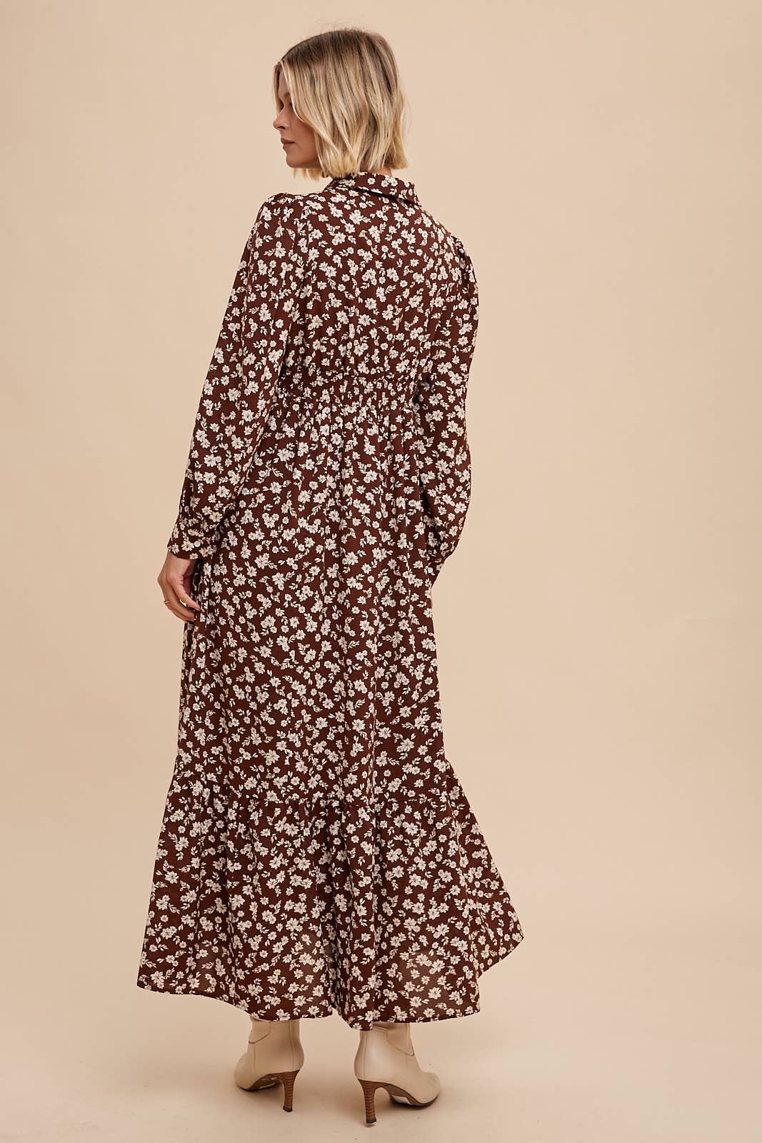 FLORAL COLLAR BUTTON DOWN MAXI DRESS