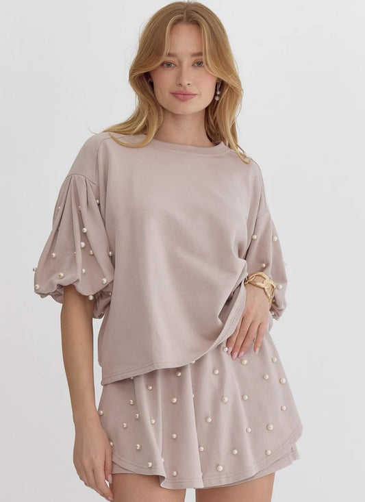 Pearl Details Skort in Taupe