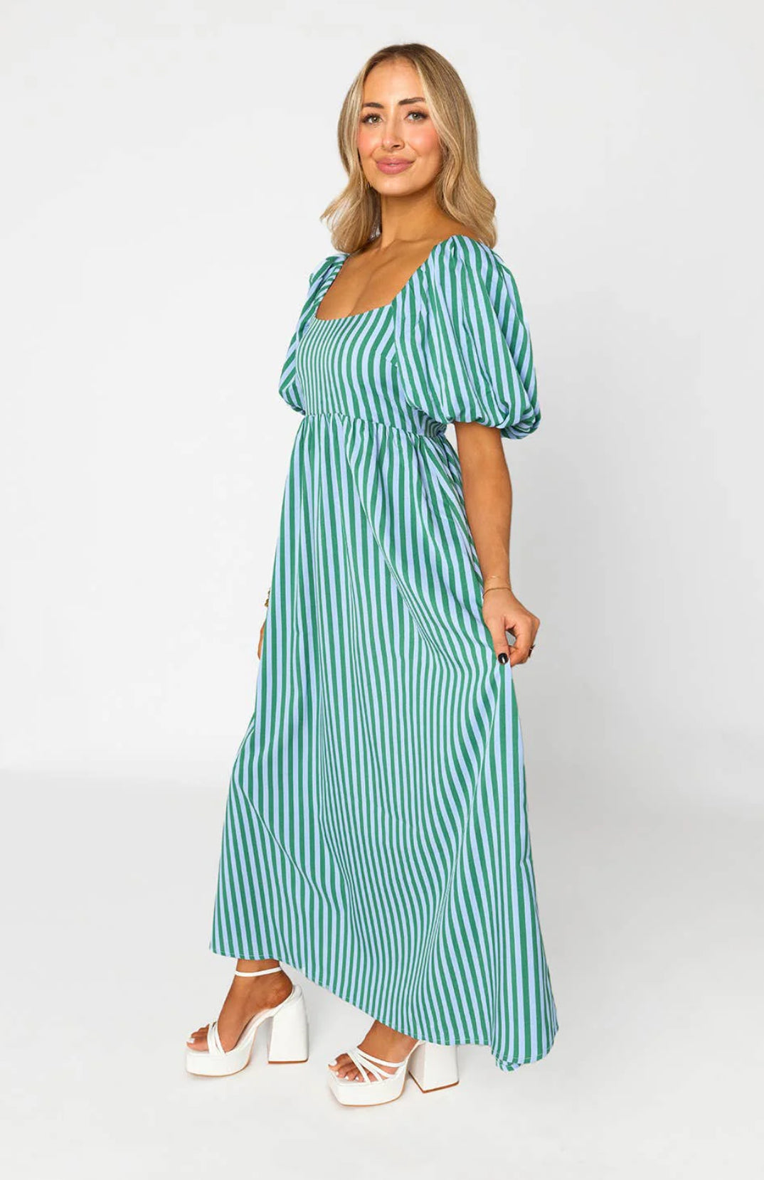 Aqua Striped Maxi Dress