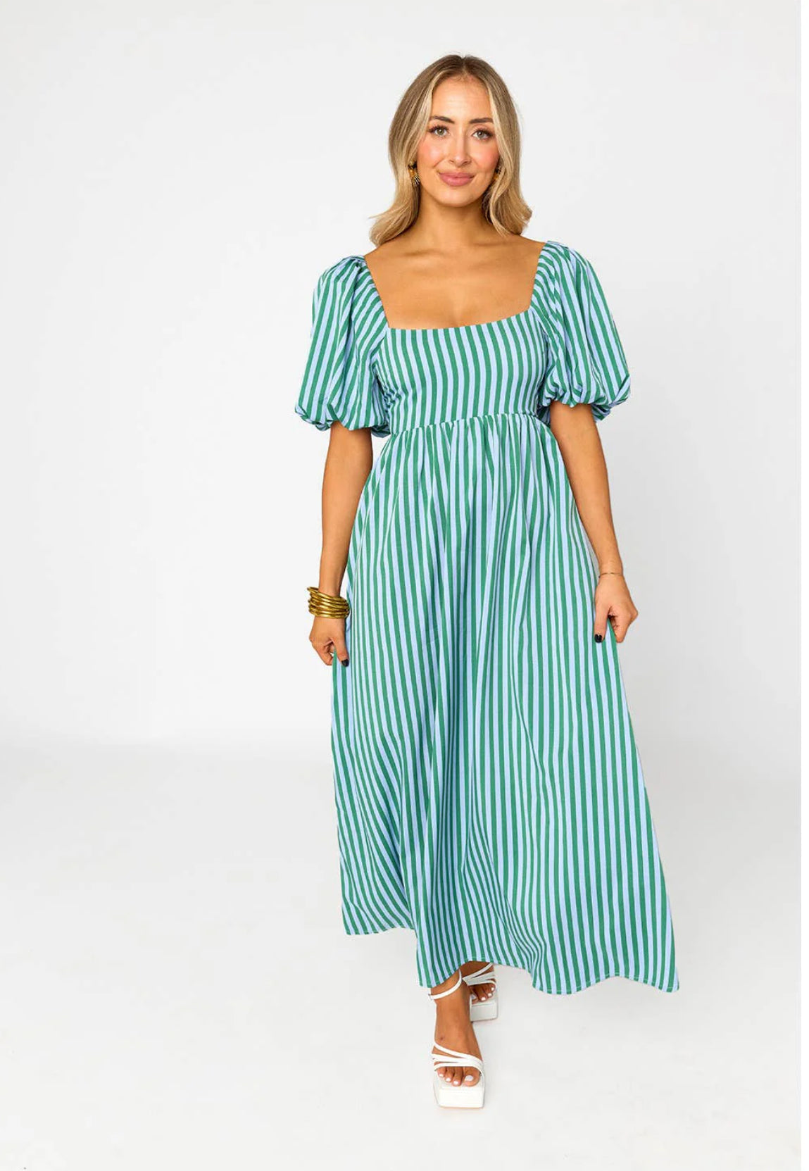 Aqua Striped Maxi Dress