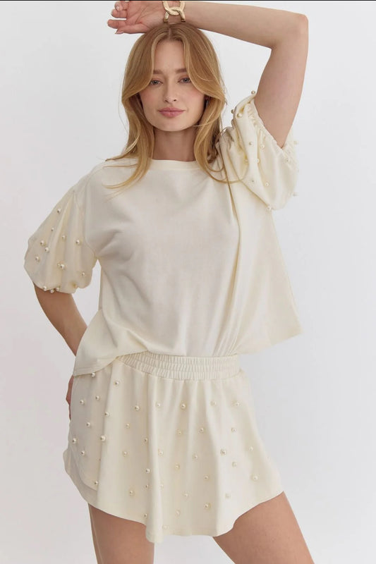 Pearl Details Skort in Cream