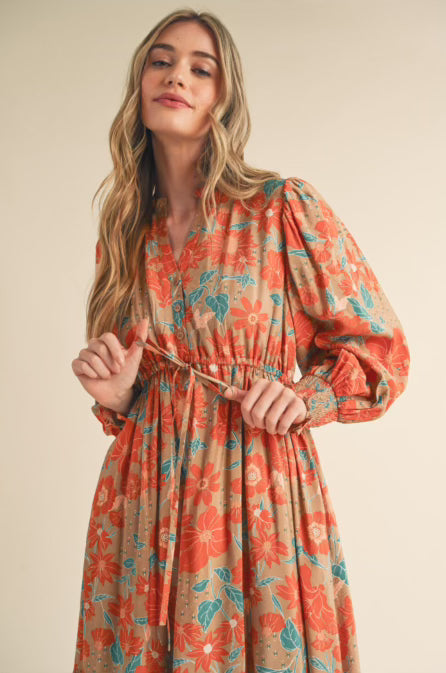 Taupe Orange Midi Dress