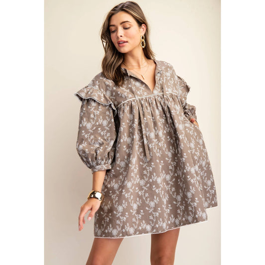 Vintage Floral Print Mini Dress